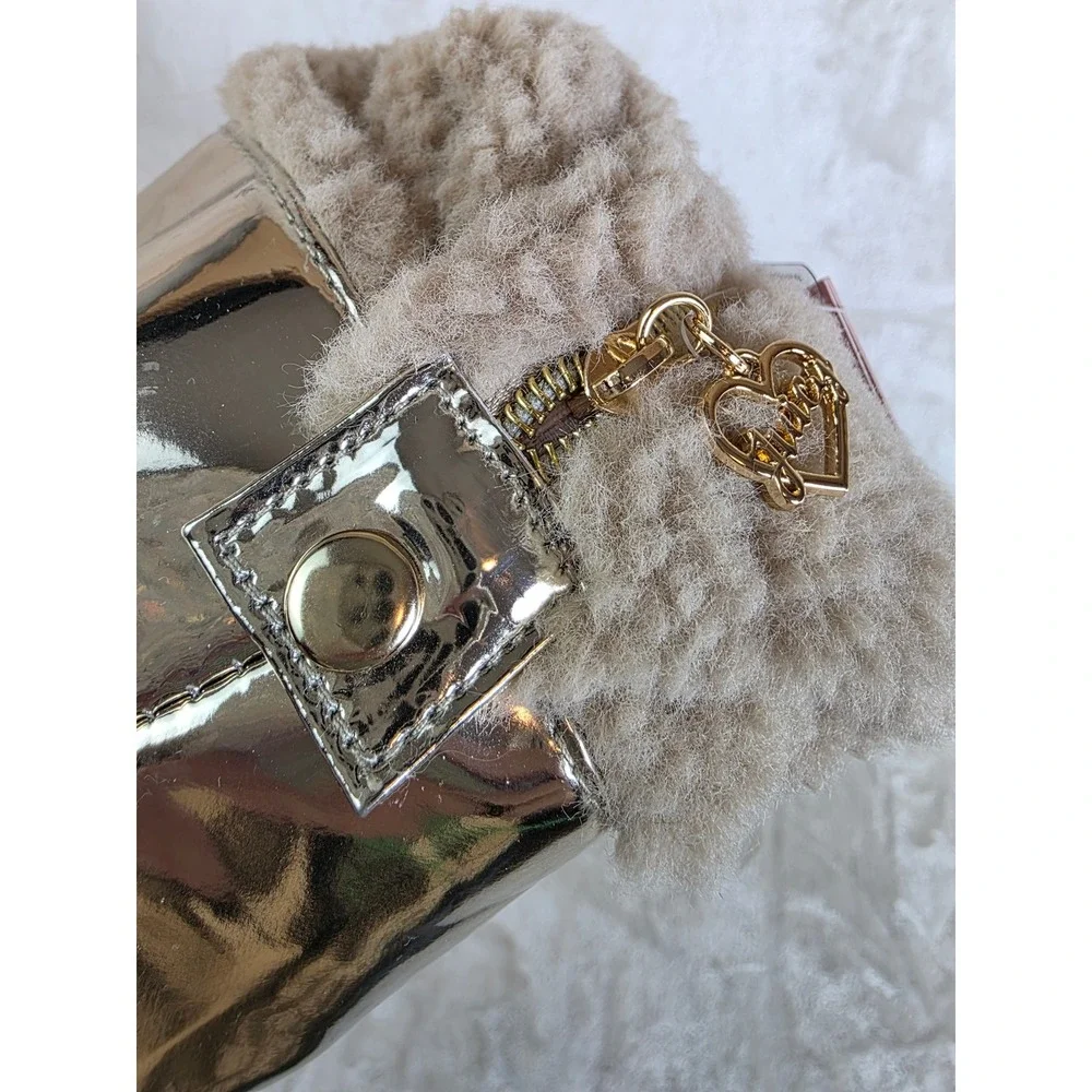 Juicy Couture Gold Metallic Faux Shearling Cosmetic Bag Toiletry Travel Case NEW